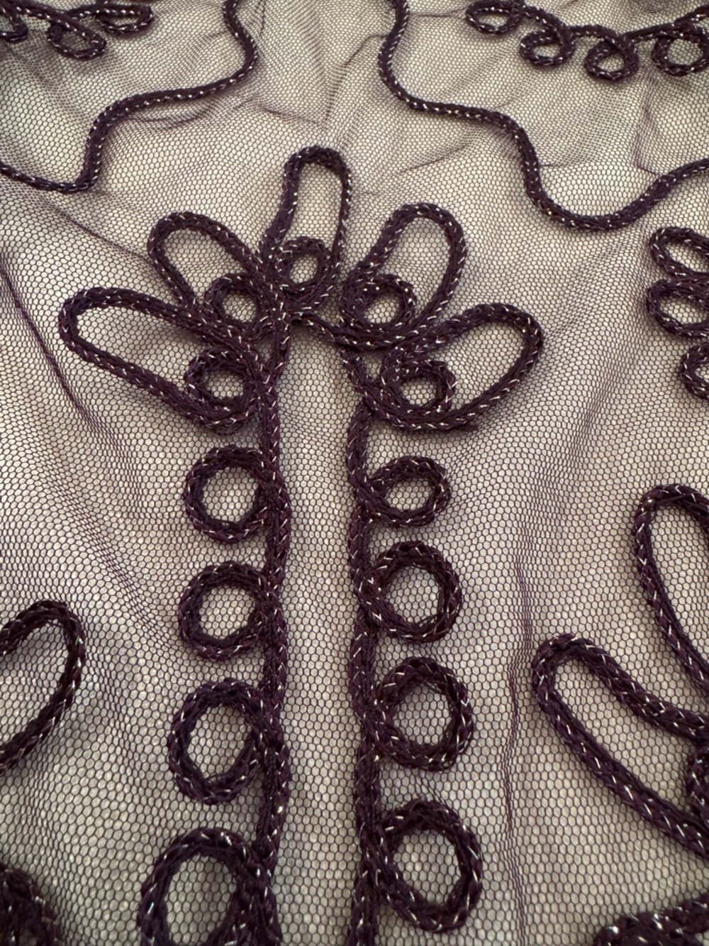 Plum Embroidered Beaded Mesh Bolero with Beadwork, Silver Threading and Sequins - Picture 7 of 8